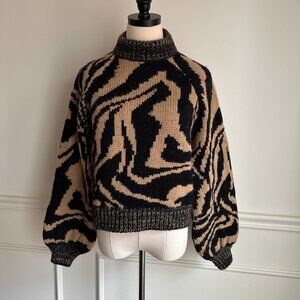 GANNI thick wool blend sweater in animal print ~ size M, NWOT!